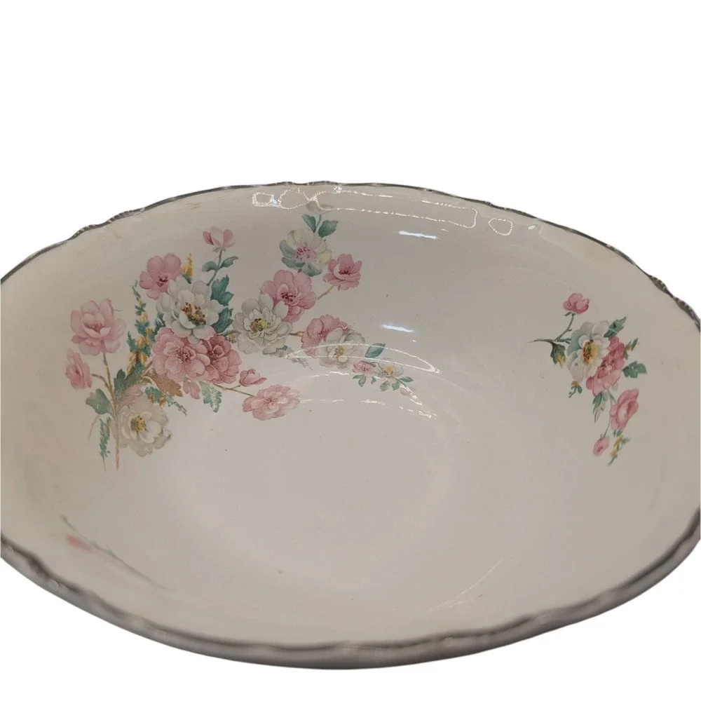 Vintage Homer Laughlin‎ Serving Bowl Roses Platinum Trim 1941 West Virginia SEE